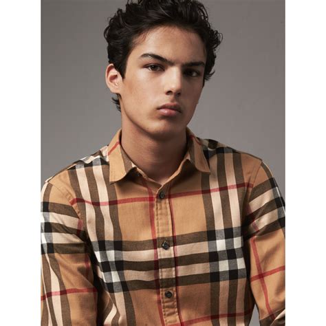 burberry men's camel check shirts.